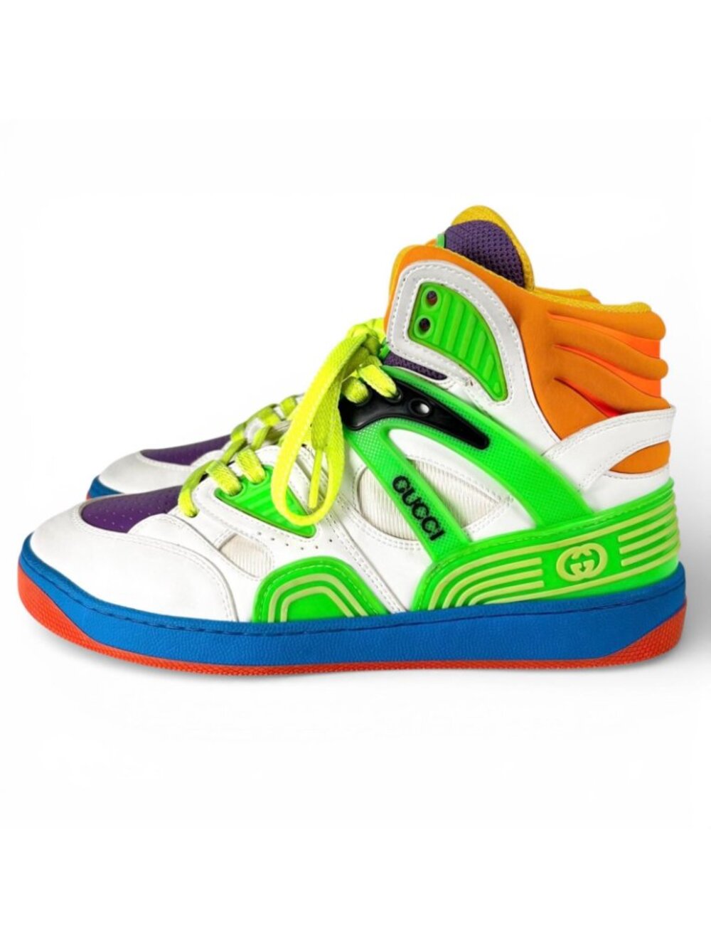 Gucci Basket Vintage Wash Leather High Cut Sneakers Multicolor - Picture 4 of 15